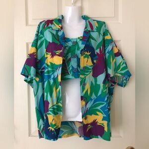 Vintage Op Hawaiian Shirt & Matching Strapless Crop Top—See Description re Size